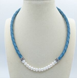 Honora 925 Pearl and Braided Leather Necklace